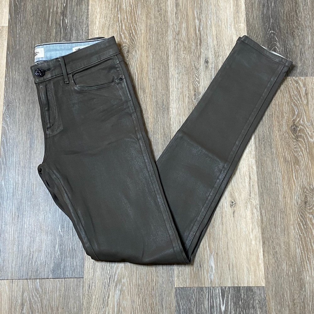 HABITUAL Gray Eve High Rise Skinny Wax Coated Pants Warm Stone Size 26